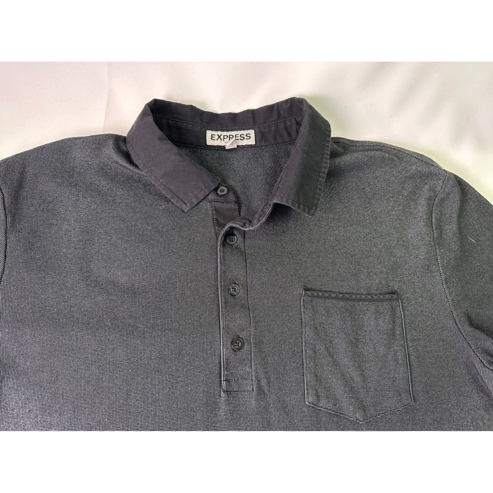 Express Men's XL Heather Gray Stretch Polo Shirt Textured Casual Short Sleeve
